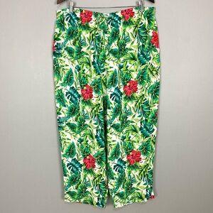 Vintage Silk Tropical Floral Crop Pants Women’s Size 2X Pull On Pockets Cropped